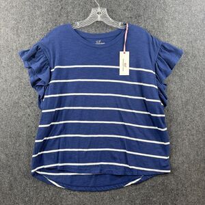 Vineyard Vines Surftee Top Women's Medium Blue Benton Striped Flutter Sleeve